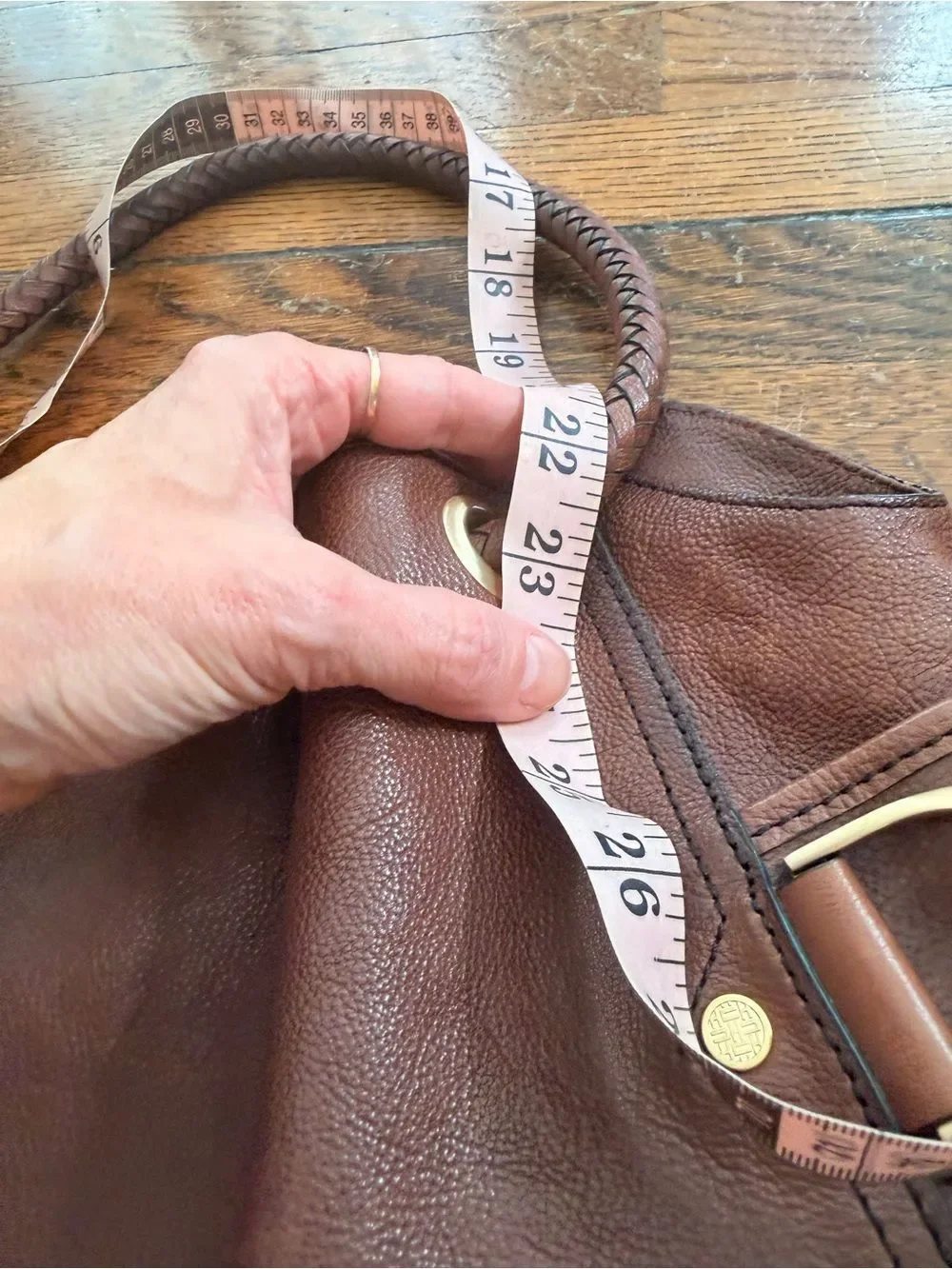 Cole Haan Brown Leather Shoulder Bag with Gold Accents